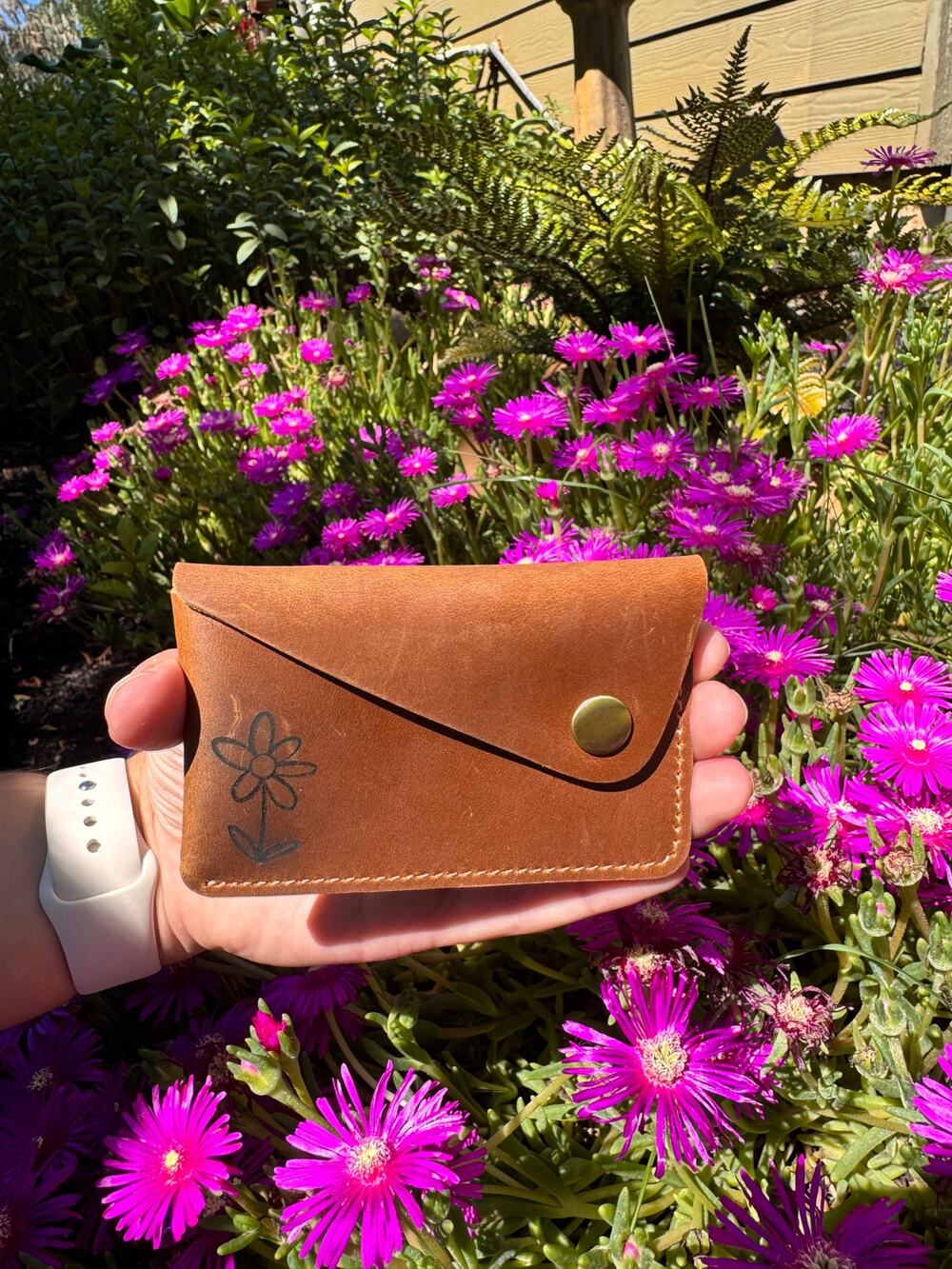 Genuine Leather Wallet  LIGHT BROWN Side Snap Credit Card Holder Wallet NEW